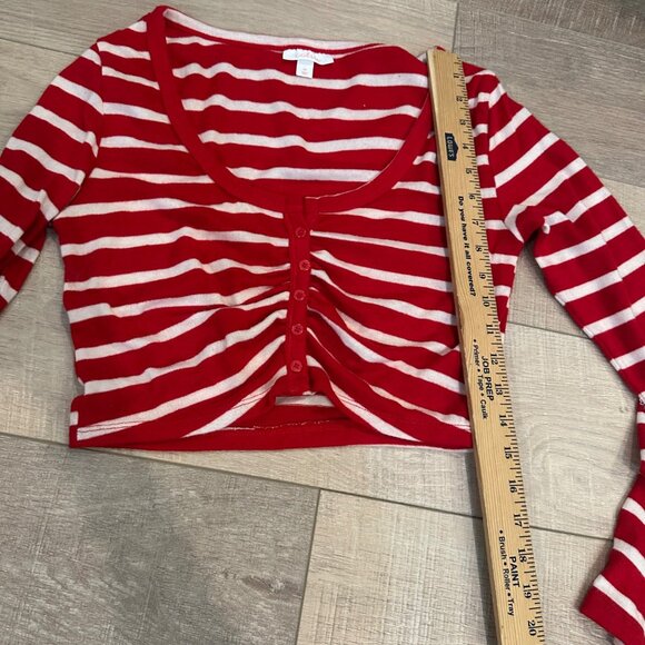 Striped Red & White Long-Sleeve PAJAMAS Matching High-Waisted Shorts Colsie M NE - Picture 6 of 9